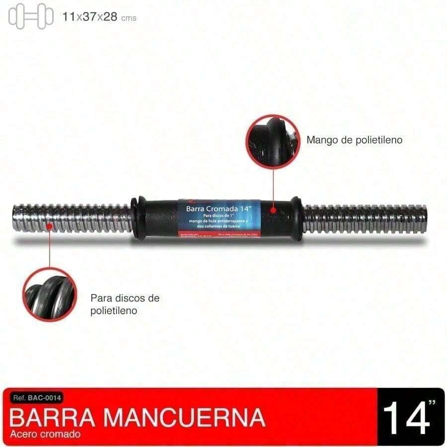BAC-0014 Barra de Acero, Cromo, 14 Pulgadas, con Collarin Tuerca.mancuernas para ejercicio/barra para hacer ejercicio/mancuernas/pesas para hacer ejercicio - por defecto - Ver 1
