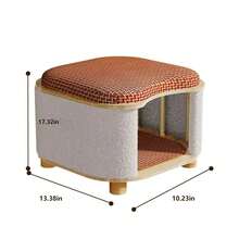 Wooden Cat Bed Stool, Stylish Indoor Cat House Furniture With Rattan Cushion, Scratch Pad & Strong Weight Capacity, Cat Cave And Seat In One - Mocha Brown - View 6