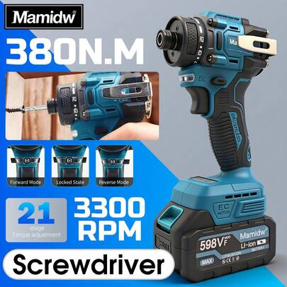 Mamidw 380N.M 无绳冲击螺丝刀 无刷电动螺丝刀/电钻，适用于 Makita 18V 电池，不含电池