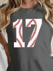 1pcsWomen's Black Baseball Stitched Number 17 Graphic T-Shirt - Short Sleeve Crew Neck Casual Top With Red & White Accents, Medium Stretch, Machine Washable, All-Season Comfort, Sports Fan Apparel, Sporty Style Tee, Fabric180g-100% Cotton Women's Casual T-Shirt: Perfect For Outdoor & Streetwear - Màu xám đen - Xem 6