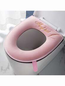 1件北欧风马桶座套，带把手、拉链、刺绣图案、柔软马桶垫，通用型马桶座套，浴室拉链式掀盖，防水可水洗，浴室装饰