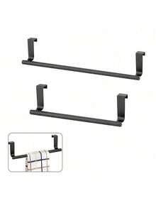 1pc/2pcs Stainless Steel Towel Rack, Over The Door Towel Hanger, Kitchen Accessories, Home Organization, No Drilling Cabinet Cloth Hanging Rack, Single Bar Kitchen Towel Holder, Kitchen Accessories, Kitchen Storage, Kitchen Accessories Home - Multicolor - View 3