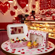 2个/10个装情人节4/6/12寸纸杯蛋糕盒，心形玛芬挞盒，带透明窗口，白色纸板盒，适用于饼干、零食、甜点、蛋糕屋、派对礼品、烘焙包装、熟食礼盒、烘焙用品 - 紙製 - 查看 7