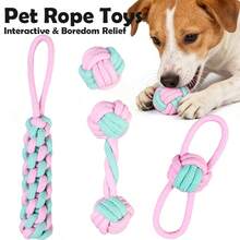 1件/4件套互动式狗狗磨牙玩具套装，彩色编织绳，适合中小型犬，可用于拔河和捡球游戏，兼具趣味训练和牙齿清洁功效，经久耐用，耐啃咬。 - 粉色 - 查看 1