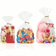 50pcs Flat Accordion Style Handled Bags, Clear Cellophane Gift Bags With Drawstring, Party Favor Bags