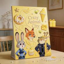 Disney 迪士尼疯狂动物城2珍珠画套装，卡通人物尼克和朱迪，5D钻石画DIY手工全珍珠刺绣珍珠艺术品，珍珠艺术画套装，工艺品，手工家居装饰礼品，客厅厨房卧室墙面艺术，送给她的礼物，生日礼物，室内装饰，节日礼物