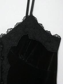 DEEKA Women's Fashion Lace & Velvet Patchwork Camisole, & Versatile, Spring/Summer - Black - View 6