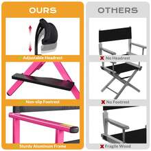 Byootique 28" Height Tall Director Chair Folding Artist Makeup Head Rest Salon - 粉色 - 查看 3