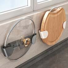 1pc Kitchen Wall Mounted Pot Lid Rack, Home Use No Drill Storage Organizer Rack, Adjustable Retractable Cutting Board Holder - Multicolor - View 4