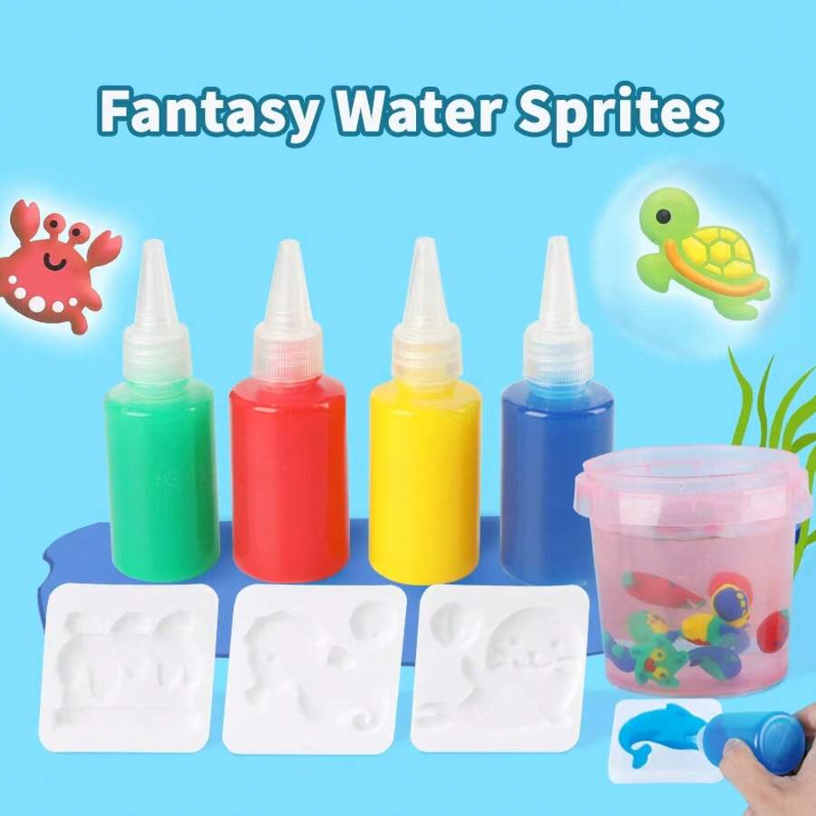 1 juego de Set de Elfo de Agua Mágica, Bebé de Agua de Hada, incluye 4 frascos de 50 ml de agua mágica, caja de almacenamiento, 3 moldes 3D, adecuado para regalos de Navidad, Halloween, cumpleaños, regalos para fiestas, set de bricolaje de arte y manualidades