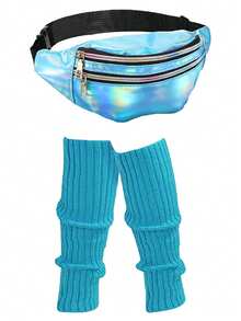 Forever & Moment 80年代女士瑜伽运动服饰配件两件套，包括腰包和腿套 - 适合80年代复古派对、健身锻炼、户外活动、跑步装备、日常穿着及礼品 - 彩色 - 查看 23