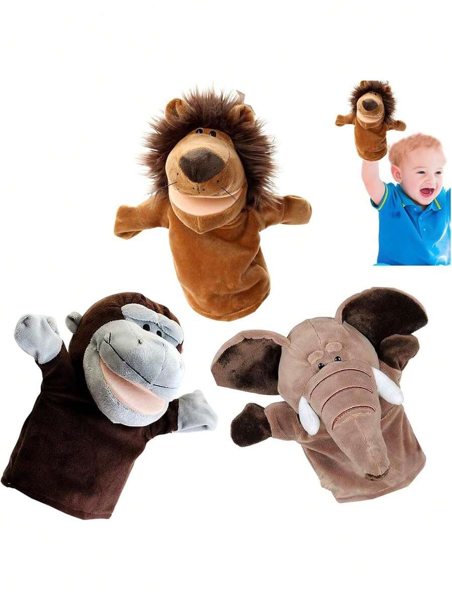 3 Títeres de Mano para Niños, Conjunto de Muñecas para Niños, Peluches de Alta Calidad, para Aliviar la Ansiedad, Contar Cuentos, Preescolar y Juegos de rol, Regalo de Cumpleaños y Navidad (C),37644929 - Negro - Ver 1
