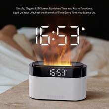 1pc 150ml 7 Colors Lighting Flame Ultrasonic Aroma Diffuser With Digital Clock, Remote Control, Aromatherapy Diffuser Machine, Portable USB Essential Oil Desktop Diffuser Air Humidifier, Ideal For Home & Office Decor