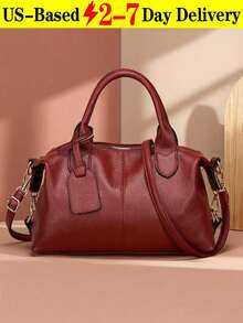 Genuine Leather Satchel Tote Bag Top Handle Handbag Designer Shoulder Bag Large Capacity Cross Body Bag,New Vintage PU Leather Women Handbag, Fashion Zipper Shoulder Bag With Detachable Strap, Women Work Travel 2-In-1 Bag, Gray, Black, Green - 彩色 - 查看 13
