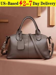 Genuine Leather Satchel Tote Bag Top Handle Handbag Designer Shoulder Bag Large Capacity Cross Body Bag,New Vintage PU Leather Women Handbag, Fashion Zipper Shoulder Bag With Detachable Strap, Women Work Travel 2-In-1 Bag, Gray, Black, Green - 彩色 - 查看 15