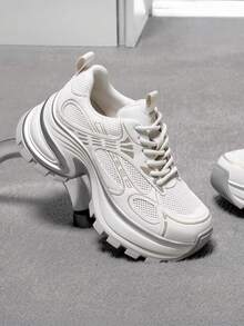 Women's New Retro Platform Sneakers, Transparent Mesh Casual Shoes, Comfortable Thick-Sole Trainers - Beige - View 2