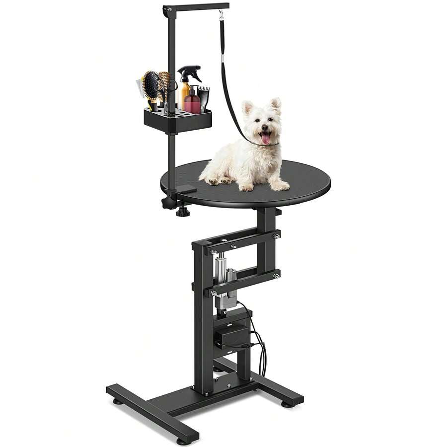 Mesa de Peluquería Eléctrica para Mascotas de 24 Pulgadas, Estación de Peluquería para Perros Pequeños y Gatos con Altura Ajustable, Acero Carbono Profesional con Elevación, Antideslizante, Correa de Sujeción, Tomacorrientes y Organizador - 24 pulgadas - Ver 1