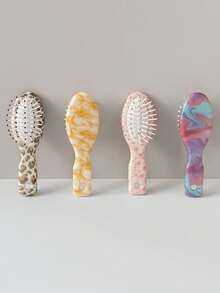 1支创意水转印彩色刷槽设计迷你便携空心梳，塑料材质，干湿两用，适合日常户外旅行，宿舍必备，返校季化妆工具，学生床底化妆品收纳，宿舍梳妆台，梳子，发刷，美发配件，夏季美妆旅行必备