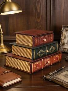 1pc Wooden Storage Box, 3-Tier Book-Shaped Desktop Drawer Storage Box, Retro Painted Wooden Jewelry Box, Photography Prop, Desktop Decor Art Supply - Multicolor - View 9