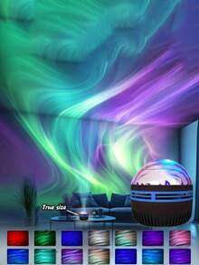 1 Piece  Northern Lights Star Projector With Remote Control LED Night Light, USB-Powered Galaxy Planet Projector With 7 Lighting Effects, Suitable For Camping, Wedding Decorations, Party Events, Home Décor, And Mother's Day Gifts - 極光 - 查看 2