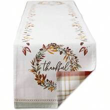 Thankful Autumn Fall Tabletop Decoration, Reversible Table Runner, 14x108, Fall's Bounty - Fall's Bounty + 108" X 14" (Rectangular) - View 1