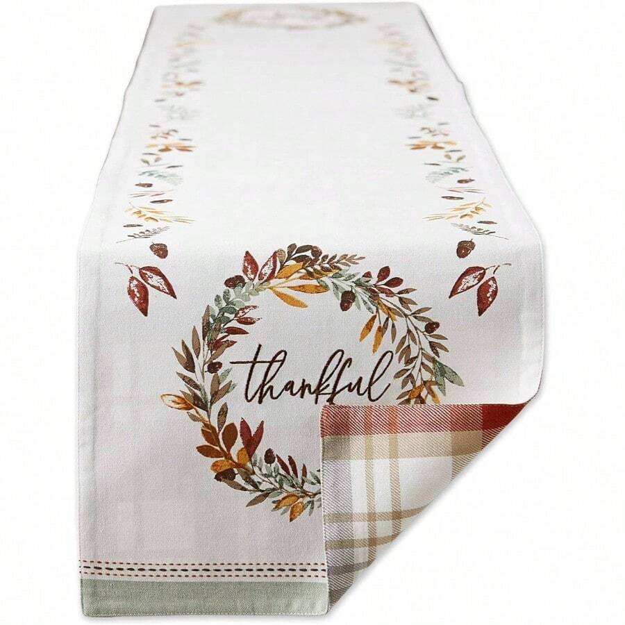 Thankful Autumn Fall Tabletop Decoration, Reversible Table Runner, 14x108, Fall's Bounty - Fall's Bounty + 108" X 14" (Rectangular) - View 1