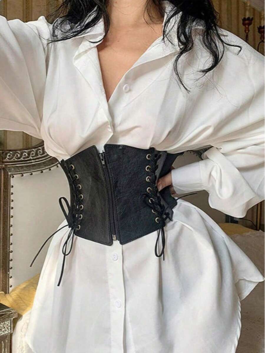 1pc Women's Renaissance Accessory Dark Punk Style Drawstring Adjustable Corset Belt, Suitable For Halloween Night Or Daily Wear - Black - View 1