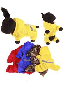 1pc Blue Pet Raincoat, Lightweight Polyester Reflective Stripe Full Coverage 4-Leg Dog Suit, Waterproof Pet Rainwear, Suitable For Small And Medium Poodle All Year Round - Multicolor - View 6