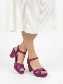 Soraia 女士厚底寬跟涼鞋 - 優雅交叉綁帶踝帶款 - 適合派對、婚禮和夏季穿著 - 多種顏色可選，沙灘搭扣 - 紫色 - 查看 7