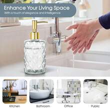 Topsky Glass Soap Dispenser With Plastic Pump,330ml Liquid Hand Soap Dispenser, Rustproof Pump For Kitchen & Bathroom,Great For Lotions,Essential Oil,Liquid Soaps Clear - Bening seperti berlian - View 6