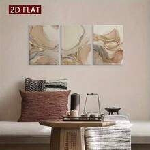 3pcs Set Of Beige And Brown Abstract Fluid Art Canvas Wall Art, Neutral Tones Suitable For Bedroom And Living Room Decor. Beige And Brown Marble Fluid Art Posters For Wall Decoration, Modern Abstract Fluid Art Canvas Paintings, Minimalist Interior Decor, Abstract Canvas Wall Art, Wall Art Prints - Beige - View 14