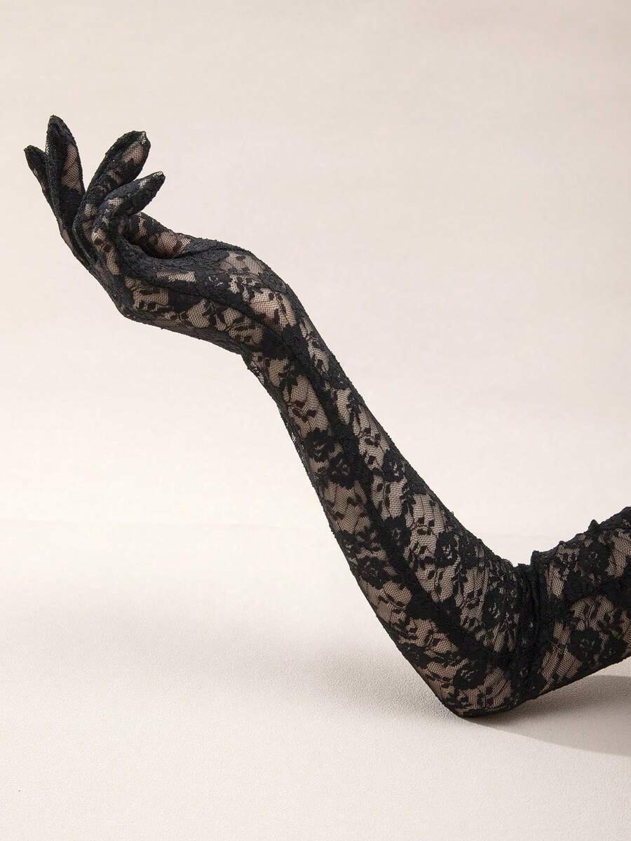 1 Pair Rose Lace Formal Gloves, High-End Evening Dress Accessory,Elegant,Party