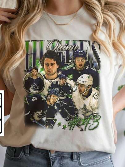Quinn Hughes Vancouver Ice Hockey Shirt, Canucks Ice Hockey Shirt Christmas Gift, Ice Hockey 90s Vin
