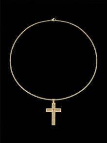 CCO 1件简约时尚十字架吊坠项链，不锈钢材质，适合男士休闲穿着 - 金色4 - 查看 7