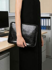 1pc Crocodile Grain PU Leather Laptop Sleeve, Polyester Laptop Bag, Waterproof Laptop Inner Sleeve, Suitable For Galaxy Book Flex (Black) - Black - View 14