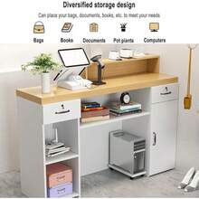 EYPKPL Mostrador de recepción Moderno en Forma de L Mostrador de recepción de pie con Espacio de Almacenamiento Mostradores para Negocios recepción de Doble Tapa - Nogal blancoL - Ver 3