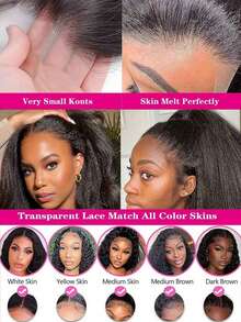 13x6 Lace Front Kinky Straight Wig Transparent Yaki Straight Frontal Closure Human Hair Wigs For Women 180% Density Wig Pre Plucked With Baby Hair Extra Big Parting Space Create The Hair Style You Like Natural Black (8-30 Inch) - Natural Black - 查看 5