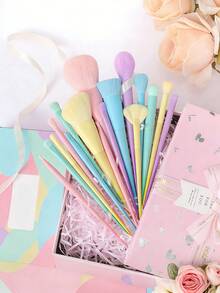 17pcs Colorful Makeup Brush Set, Including Eyeshadow Brush, Powder Brush, Contour Brush, Macaron Color, Makeup Tools