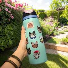 32oz Stainless Steel Vacuum Insulated Coffee Mug, Portable Travel Cup, Suitable For Car, Office, Home, And Camping.  A Stylish And Attractive Beverage Cup, Durable Household Container,  And A Perfect Companion For Outdoor Travel. Available In Various Cartoon Designs. - 淺藍色 - 查看 4