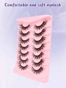 7对轻盈飘逸的仿貂毛假睫毛，打造自然猫眼妆效，纤细浓密，仿貂毛条状假睫毛套装，适合日常妆容。 - 濃密款 - 查看 2