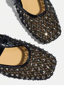 Große Größen Sandalen mit Strass-Dekor, schwarze Sandalen mit quadratischer Zehenpartie, vielseitig einsetzbare, atmungsaktive Mesh-Sommersandalen, Neuheit 2026 - Schwarz - Übersicht 8