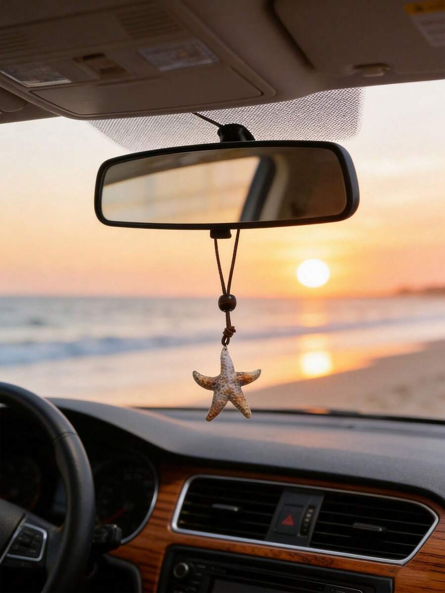 Ciondolo per auto a forma di stella marina - Decorazione per lo specchietto retrovisore in stile isola tropicale - Decorazione a tema oceanico bohémien, adatta per sedan, camion e SUV - Regalo romantico per San Valentino - A - Visualizzare 1