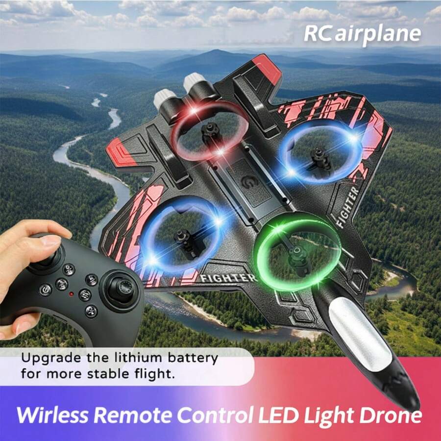 TOKQI Wireless Remote Control Drone, Fighter Toy Quadcopter With Durable Lights And Hovering Function, Equipped With Protective Frame, Adjustable Speed, Optical Flow Hovering, Headless Mode, One-Key 360° Flip, Easy For Beginners, Perfect Gift For Holidays - Multicolor - View 1