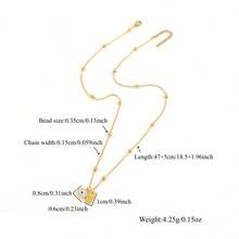 1pc New Gold Rectangle Letter & Blue Eye Pendant Stainless Steel Beaded Chain Necklace, Women - Yellow Gold - View 2