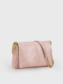 复古绗缝粉色PU方包，现代简约奢华女士单肩包，饰以刺绣线和金属链，拉链封口，适合日常购物和休闲穿着 - 粉色 - 查看 4