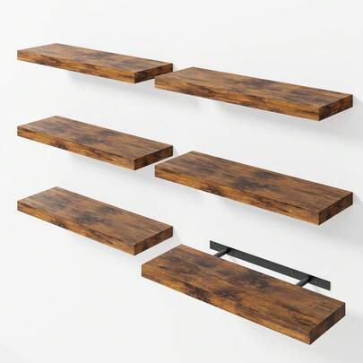 Tomnk 6pcs Floating Shelves, 15.8in Wood Shelves, Farmhouse Shelf Wall Decor For Bathroom, Bedroom, Living And Kitchen Room, Room Decor
