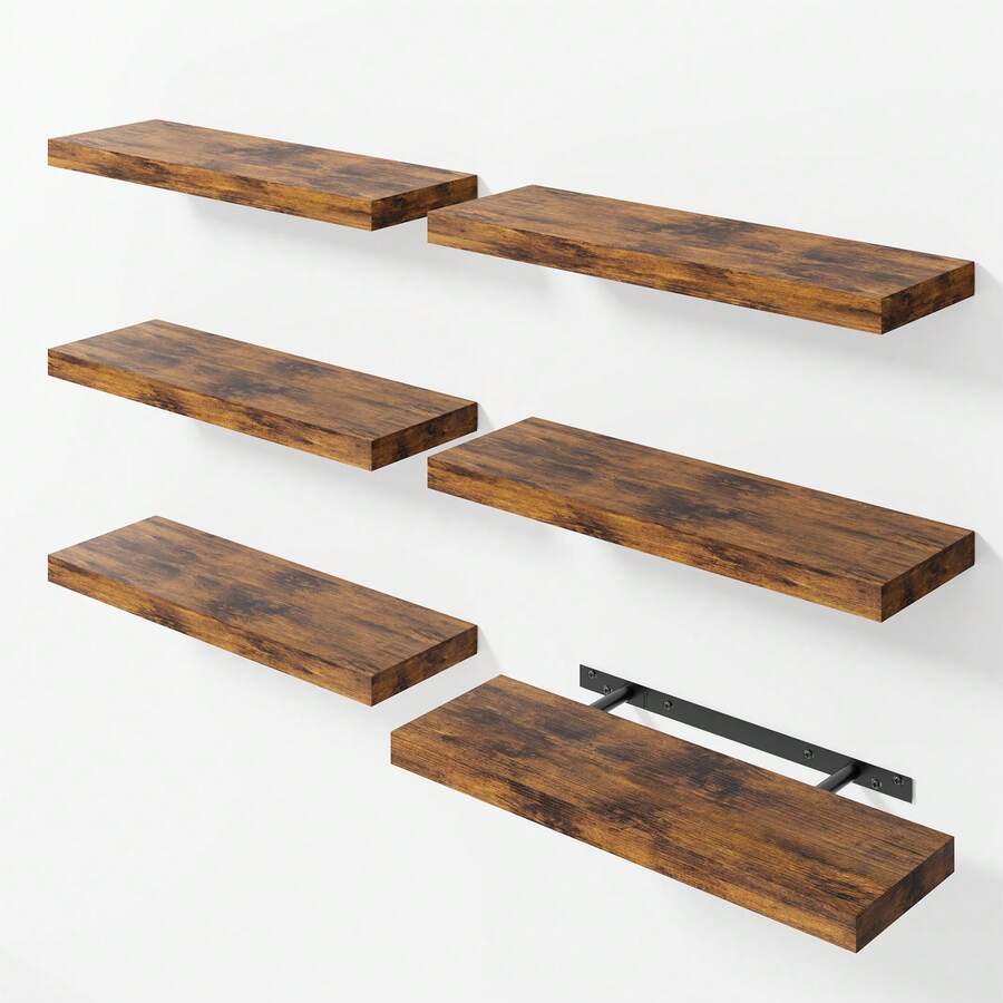 Tomnk 6pcs Floating Shelves, 15.8in Wood Shelves, Farmhouse Shelf Wall Decor For Bathroom, Bedroom, Living And Kitchen Room, Room Decor - Nhiều màu - Xem 1