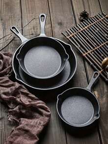 Juego De 3 Sartenes De Hierro Antiadherente Negro, Utensilios De Cocina Para El Hogar, Sartén Multifuncional Para Uso Doméstico o Al Aire Libre, Utensilios De Cocina Planos Para Cocinar a Diario, Sartén Para Crepas, Parrilla Antiadherente Para Calentar y Asar, Ideal Para Hacer Sándwiches y Crepas. - Negro - Ver 11