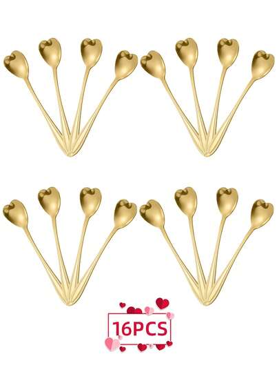 一套4/16件心形不锈钢短柄茶匙，创意甜点和咖啡搅拌勺，是节日派对、婚礼、餐厅、情人节礼物和家庭厨房使用的理想之选。