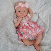 12 Inch Miniature Cute Full Body Soft Silicone Baby Doll Girl With Flower Dress, Lifelike Reborn Doll, Perfect Kids Birthday Christmas Halloween Gift - Multicolor - View 4